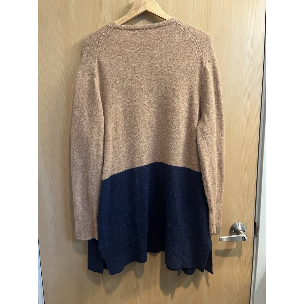 Madewell Cardigan Women L Tan Navy Blue Wool Alpaca Colorblock Open Front Pocket - Picture 2 of 8
